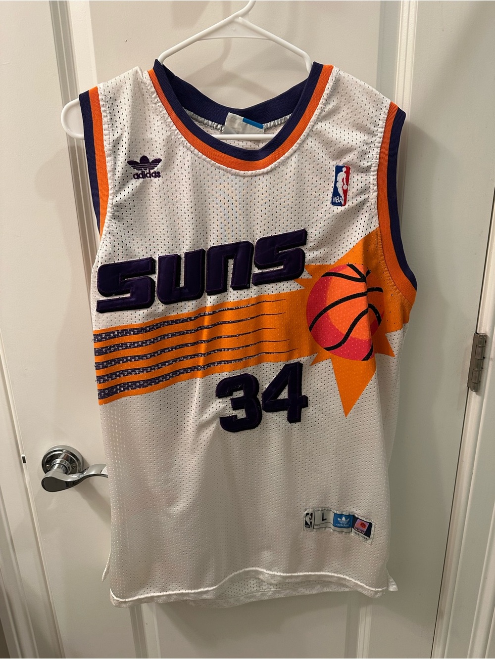 adidas Phoenix Suns White/Purple/Orange Charles Barkley #34 Basketball Jersey